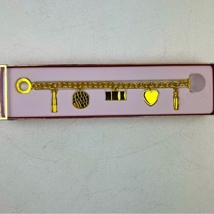 Estee Lauder Gold Tone Link Golden Icons Charm Bracelet New in Box
